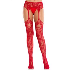 LEG AVENUE - MEIAS DE RENDA VERMELHA COM LIGA