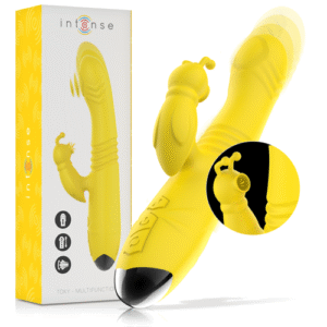 TOKY MULTIFUNCIONAL RECARREGÁVEL VIBRADOR PARA CIMA E PARA BAIXO COM ESTIMULADOR DE CLITÓRIS AMARELO