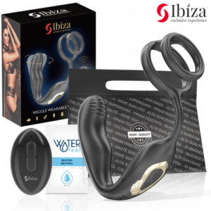 IBIZA - PLUG ANAL GIRATÓRIO COM CONTROLE REMOTO WIGGLE COM ANÉIS VIBRO-PERÍNEO E AUMENTADORES DO PÉNIS